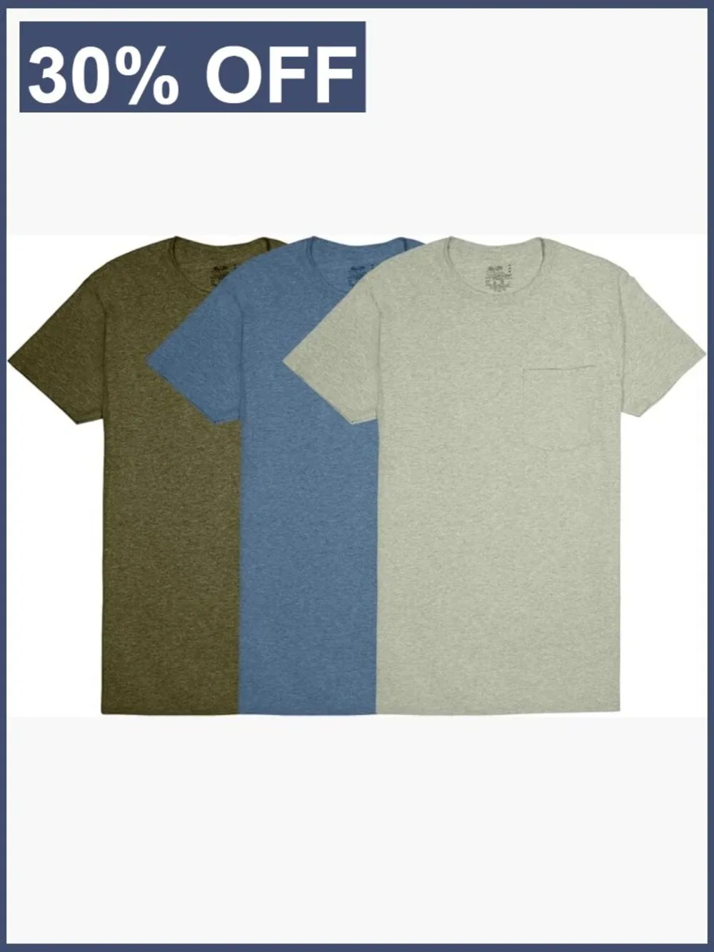 Men's Cotton Pocket Tee 3-Pack Moisture Wicking Crew Neck Short Sleeve